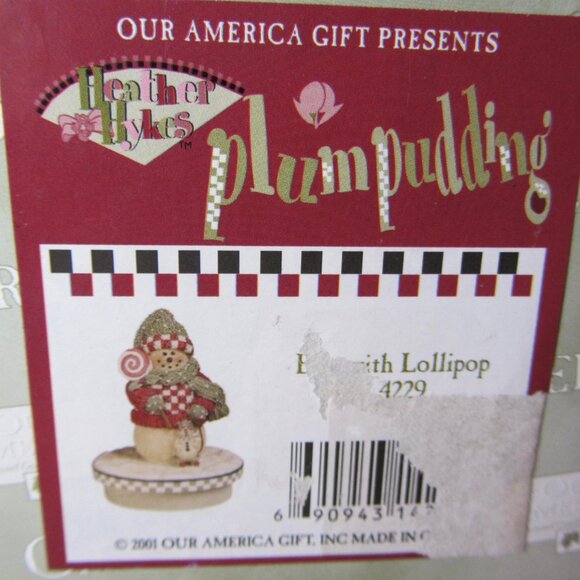 plum pudding candle topper snowman with lollipop NIB 2001 (W3496) - Picture 3 of 4